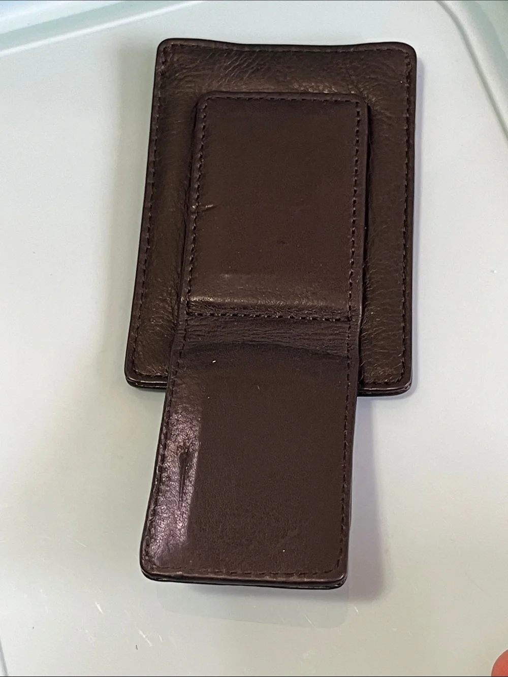 Things Remembered Brown Leather Money Clip with Rose Gold Plate